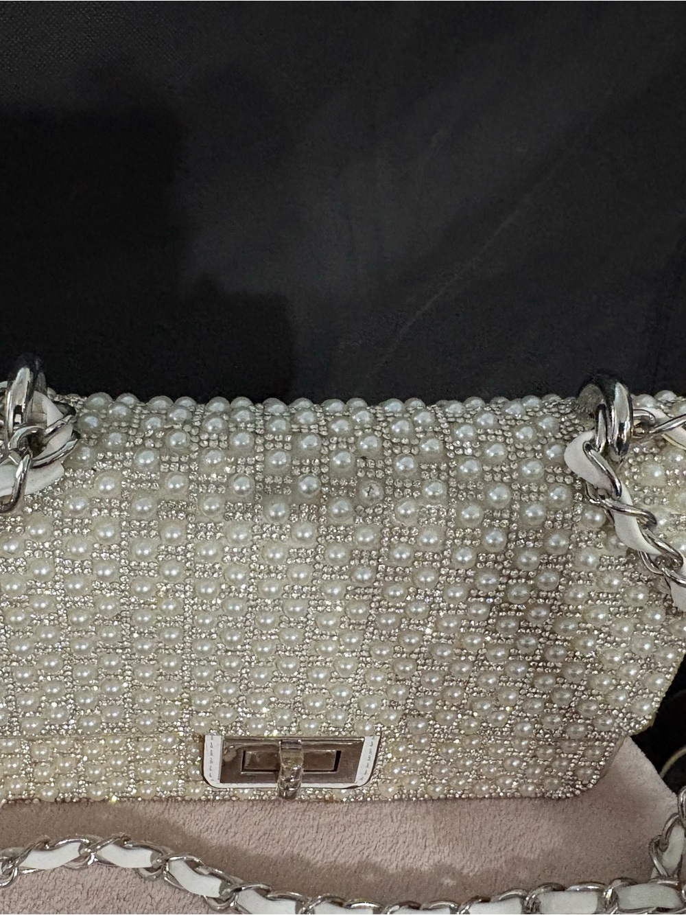 LOW START ALDO Pearl-Embellished Cream Crossbody Bag with Silver Chain - Picture 5 of 14